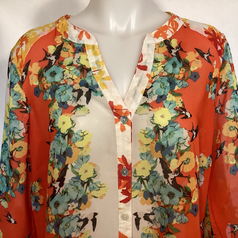 Figueroa & Flower Boho Sheer Floral Blouse Womens size large. - Picture 2 of 12